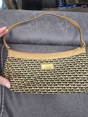 Jim Thompson Black and Yellow Elephant Patterned Thai Silk Shoulder Clutch